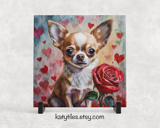 Chihuahua Heart Trivet - Valentine's Day Gift for Dog Lovers | Custom Hot Plate Coaster | Heart Rose Home Decor