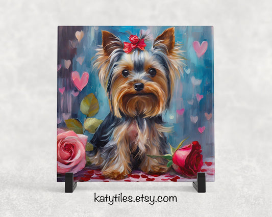 Yorkshire Terrier Yorkie Heart Trivet - Valentine's Day Gift for Dog Lovers | Custom Hot Plate Coaster | Heart Rose Home Decor