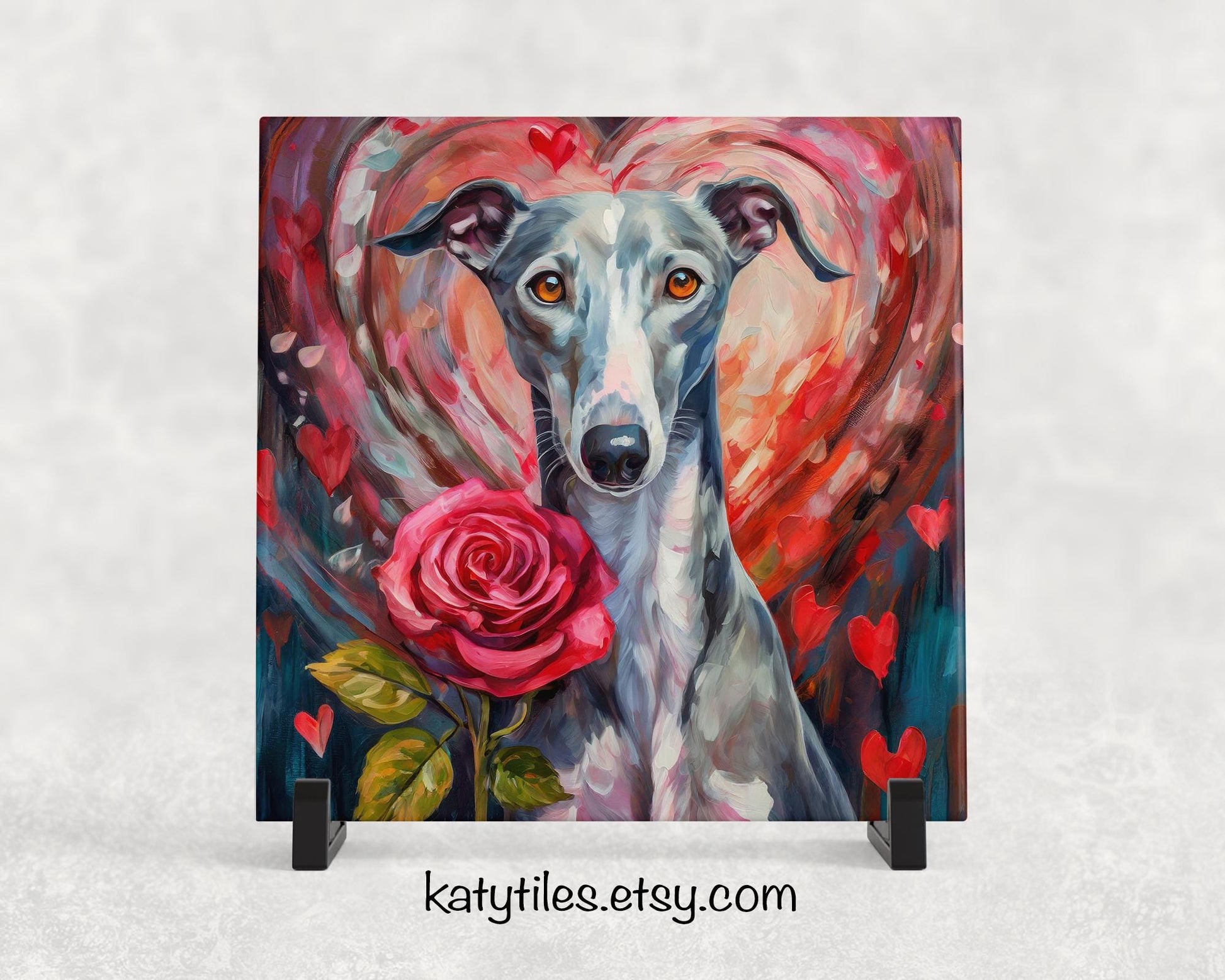 Greyhound Heart Trivet - Valentine's Day Gift for Dog Lovers | Custom Hot Plate Coaster | Heart Rose Home Decor