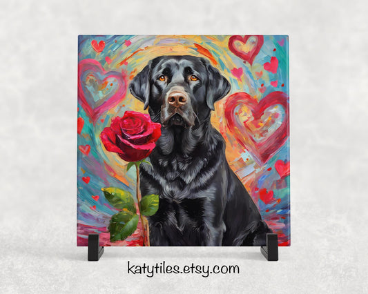 Black Lab Heart Trivet - Valentine's Day Gift for Dog Lovers | Custom Hot Plate Coaster | Heart Rose Home Decor