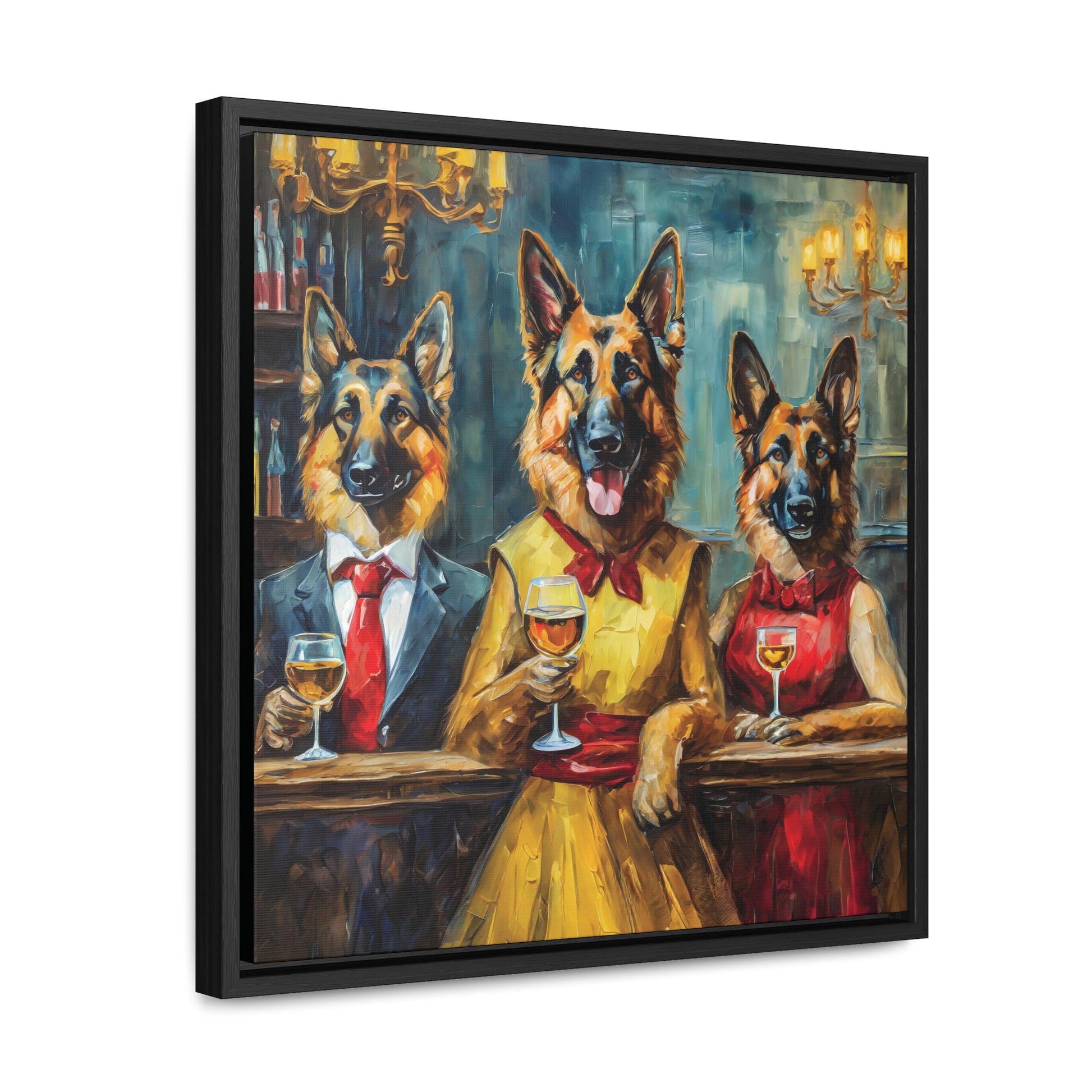 German Shepherd Whisky Dogs Bar Art, Framed Canvas Wall Art, Gift for German Shepherd Lover. Dog Art, German Shepherd Art Home Decor