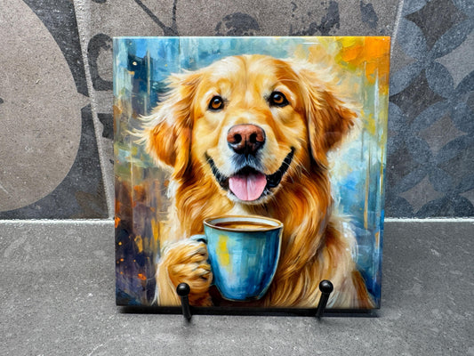 Golden Retriever Ceramic Tile Trivet for Hot Dishes/Coaster – 6x6 Handmade Kitchen Decor, Gift for Dog Lovers, Made in USA