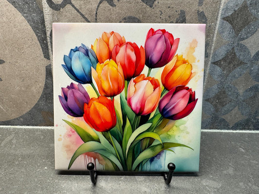 SIX DESIGNS! Colorful Floral Ceramic Tile Trivet/Coaster – 6x6 Handmade Mother’s Day Kitchen Decor, Gift for Flower Lovers, Made in USA