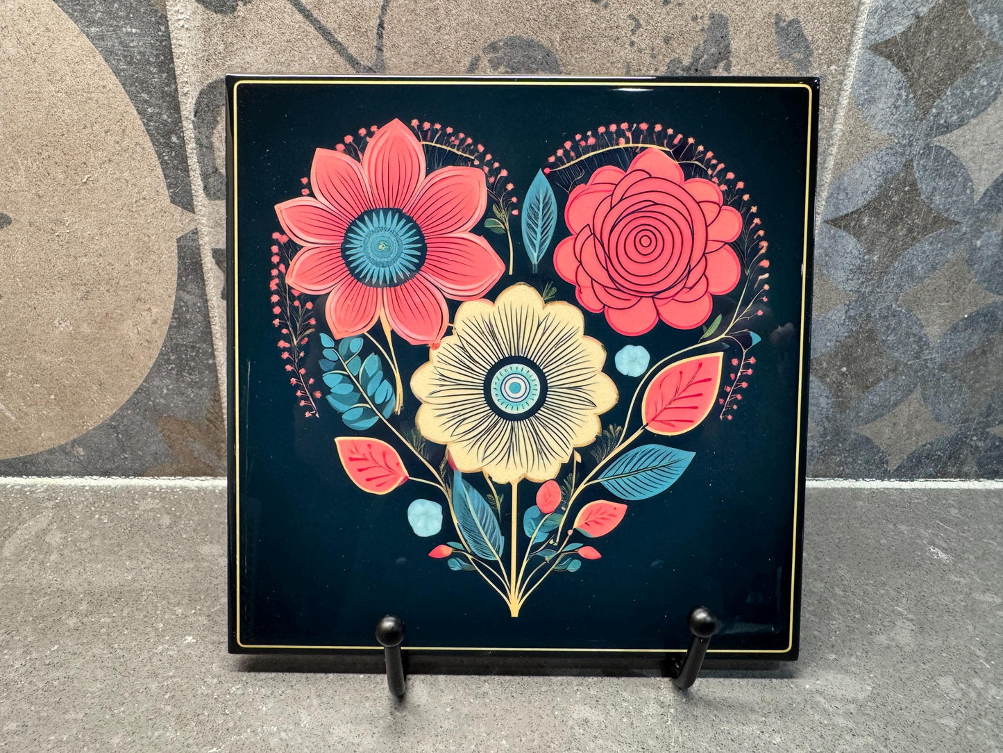 SIX DESIGNS! Colorful Floral Ceramic Tile Trivet/Coaster – 6x6 Handmade Mother’s Day Kitchen Decor, Gift for Flower Lovers, Made in USA