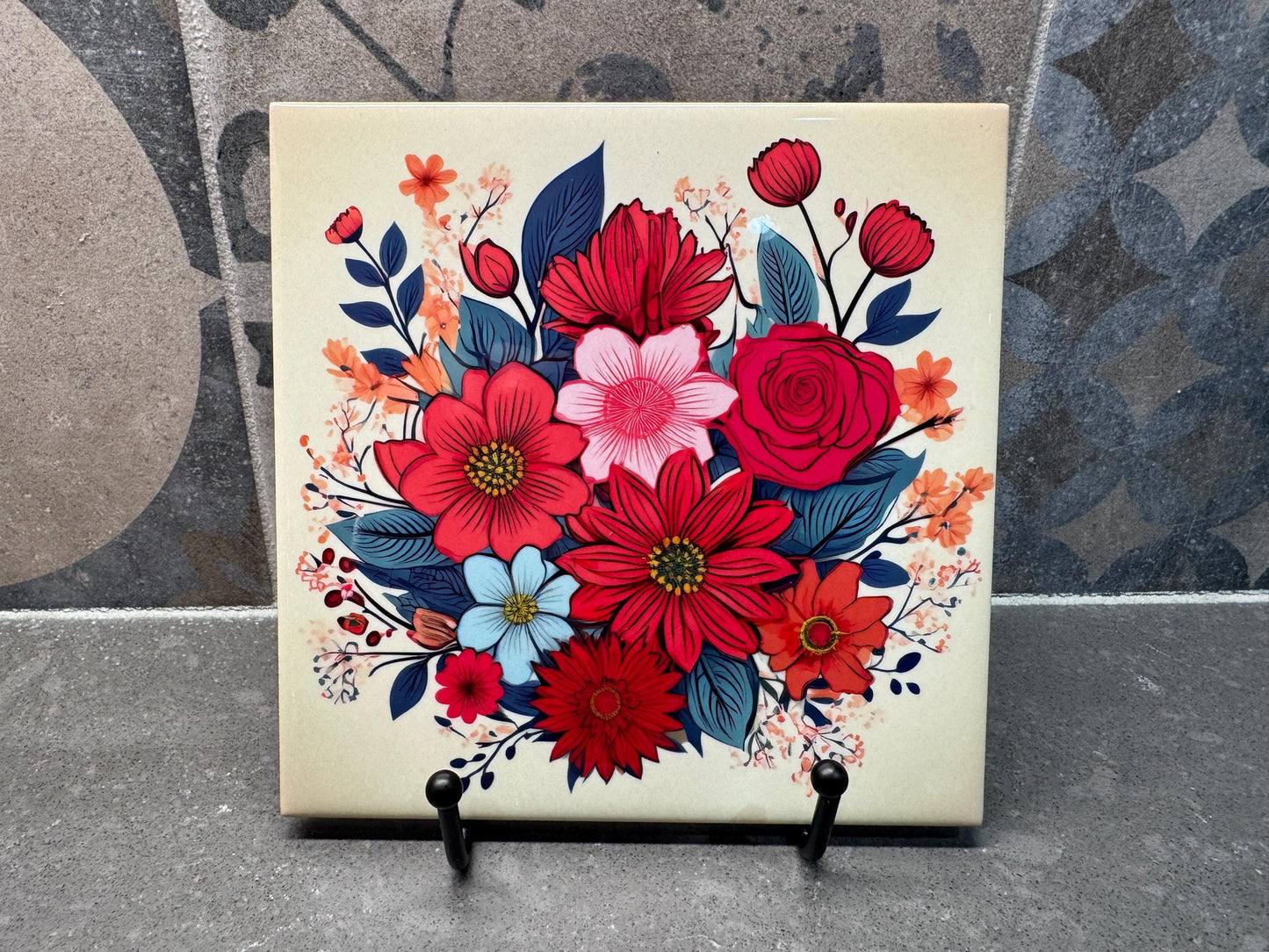 SIX DESIGNS! Colorful Floral Ceramic Tile Trivet/Coaster – 6x6 Handmade Mother’s Day Kitchen Decor, Gift for Flower Lovers, Made in USA