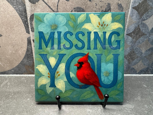 FIVE DESIGNS! Missing You Cardinal Ceramic Tile Trivet/Coaster – 6x6 Handmade Gift, Made in USA