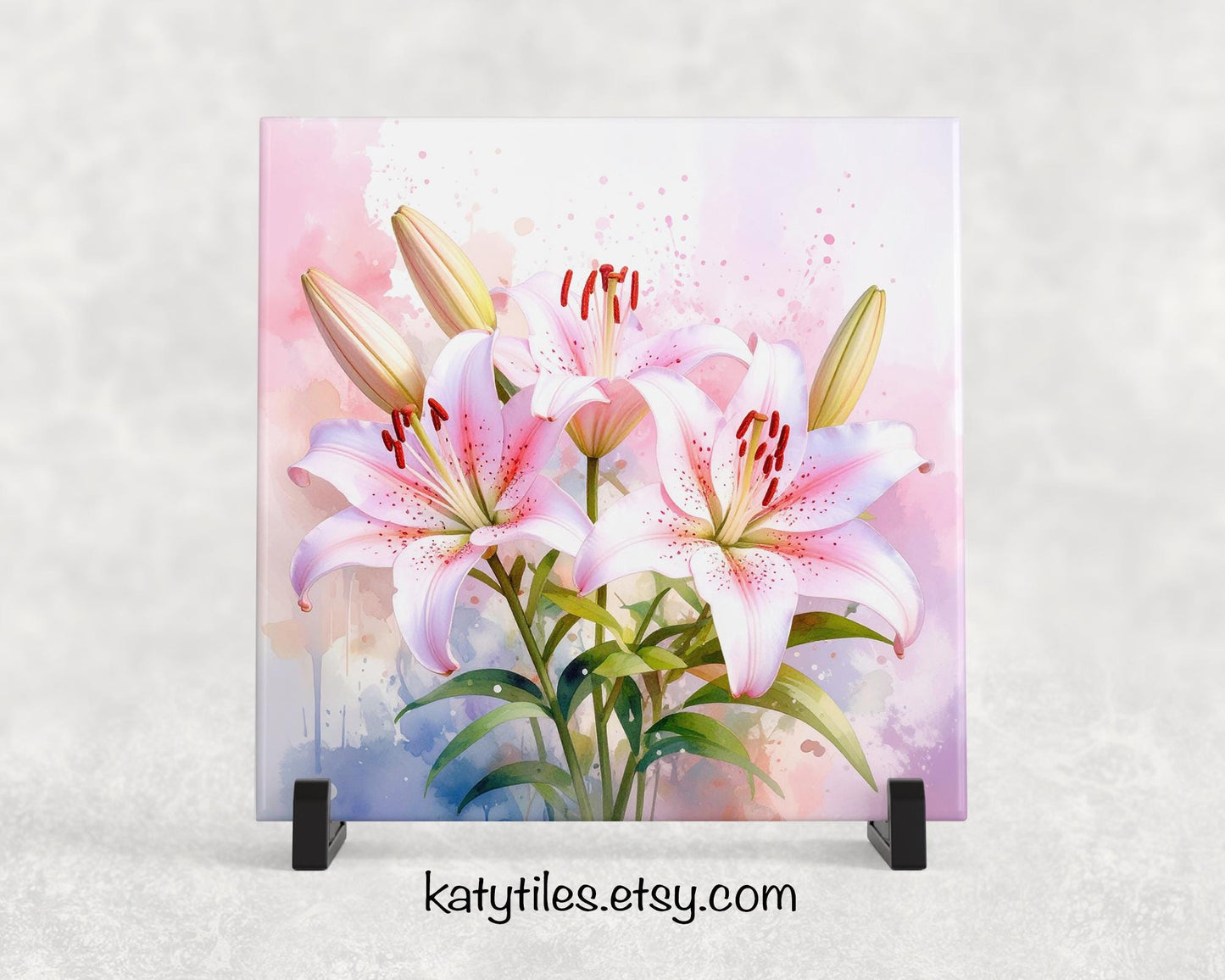 Stargazer Lily Bouquet Ceramic Tile Trivet/Coaster – 6x6 Handmade Floral Kitchen Decor, Perfect Mother’s Day Gift, Made in USA
