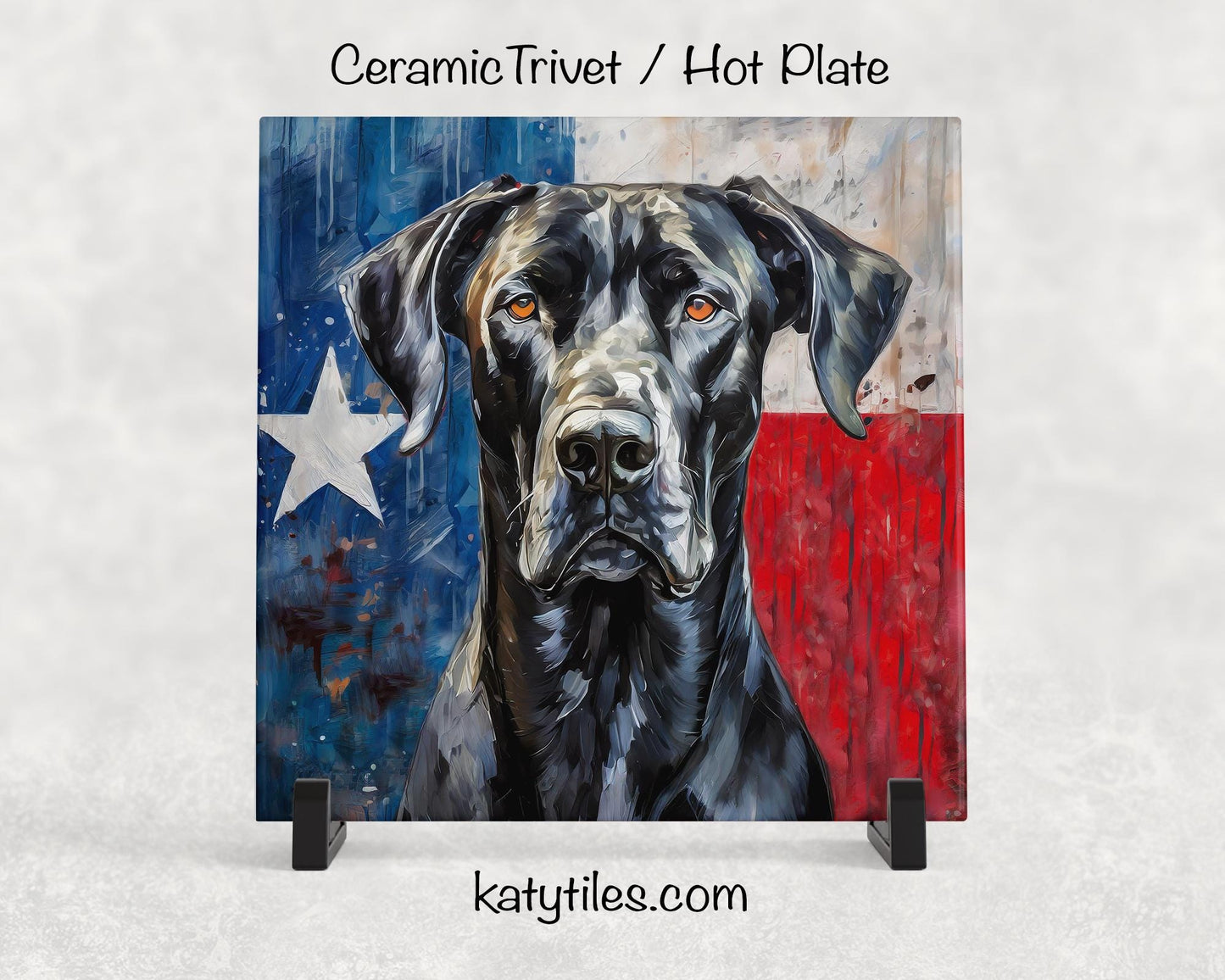 Two Fur Colors! Great Dane with Texas Flag Ceramic Tile Trivet/Coaster– 6x6 Handmade Texas Dog Decor, Gift for Great Dane Lovers, Made in US