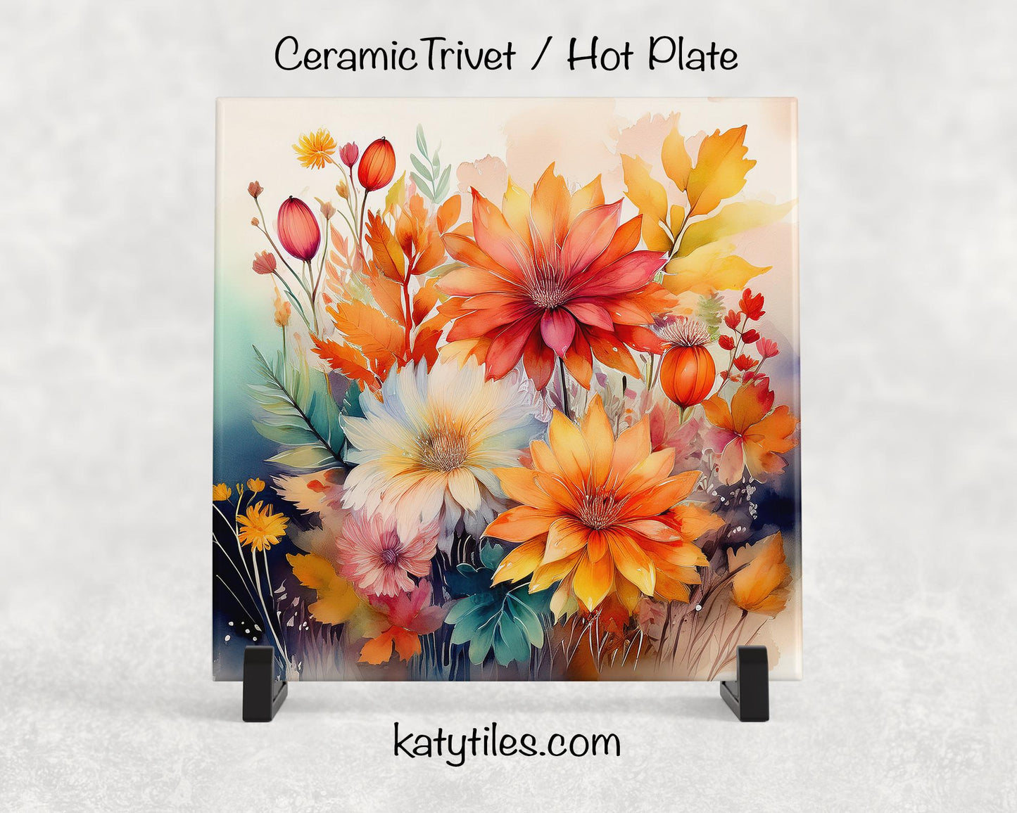 8 Designs! Autumn Fall Flowers Ceramic Tile Trivet/Coaster – 6x6 Handmade Seasonal Kitchen Decor, Thanksgiving Hostess Gift, Made in USA