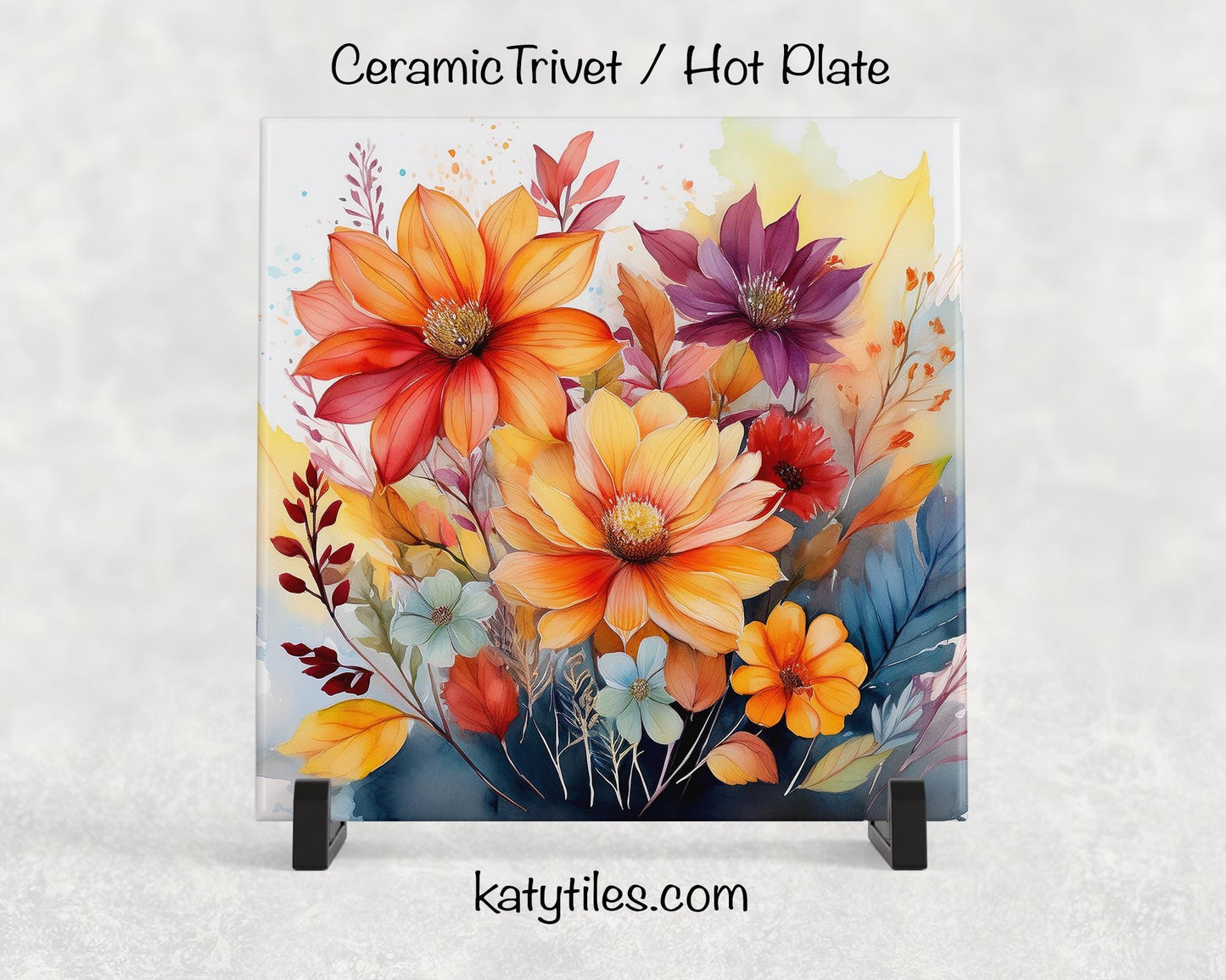 8 Designs! Autumn Fall Flowers Ceramic Tile Trivet/Coaster – 6x6 Handmade Seasonal Kitchen Decor, Thanksgiving Hostess Gift, Made in USA
