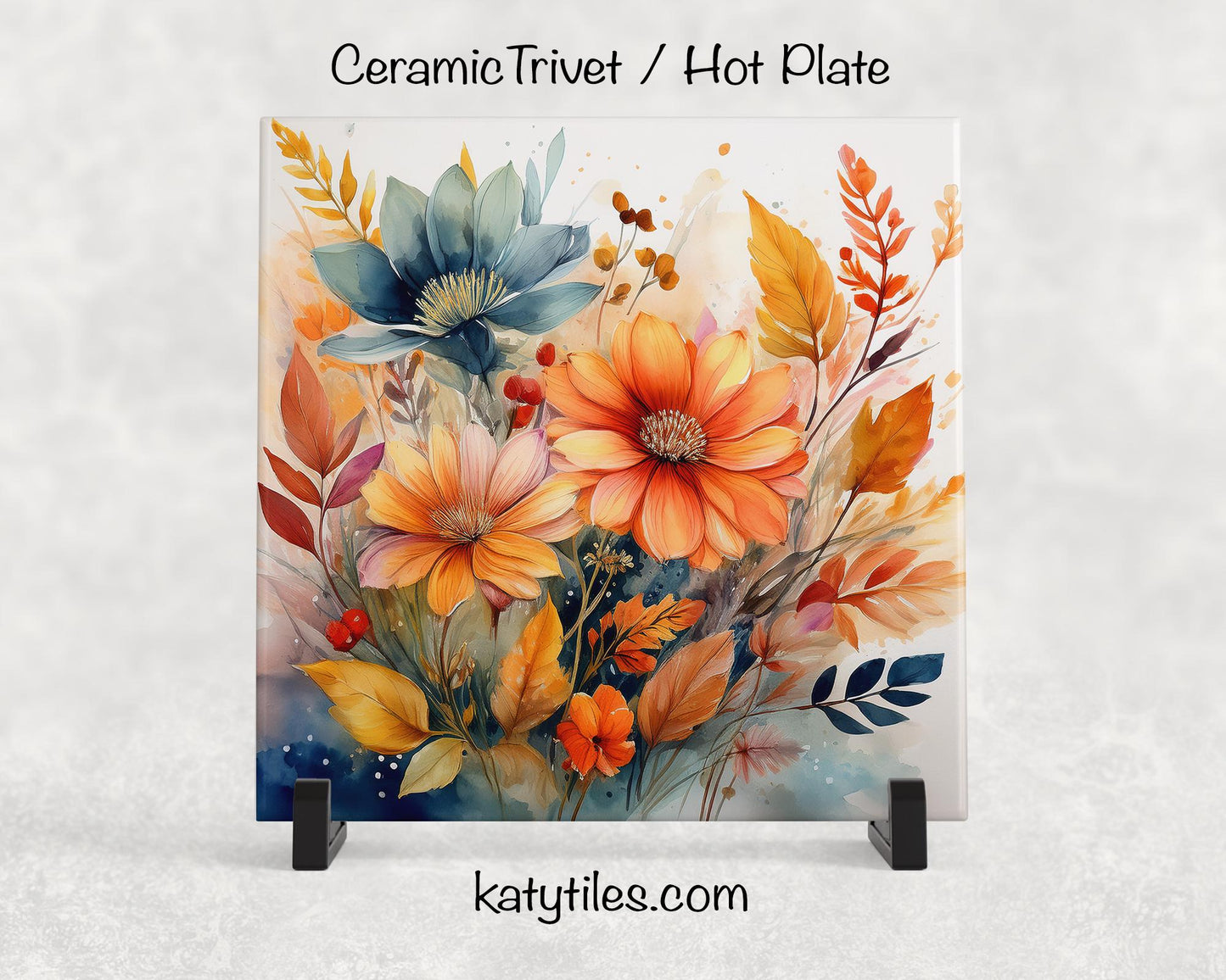 8 Designs! Autumn Fall Flowers Ceramic Tile Trivet/Coaster – 6x6 Handmade Seasonal Kitchen Decor, Thanksgiving Hostess Gift, Made in USA