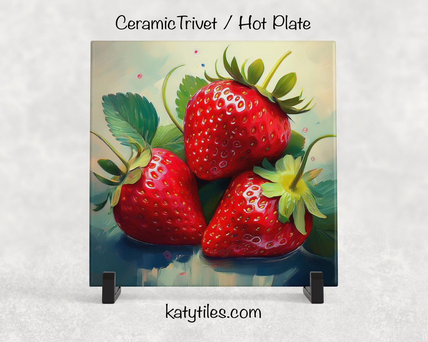 4 Designs! Strawberries Ceramic Tile Trivet/Coaster – 6x6 Handmade Fruit Kitchen Decor, Fresh Summer Gift, Made in USA