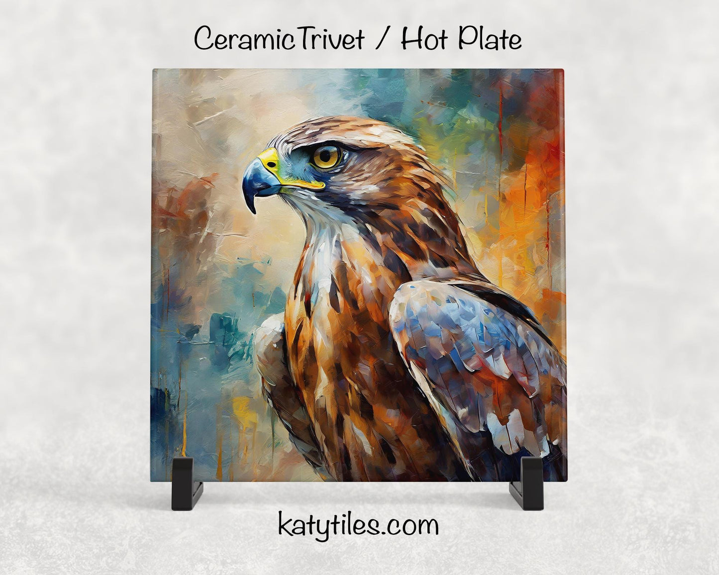 2 Designs! Ferruginous Hawk Ceramic Tile Trivet/Coaster – 6x6 Handmade Raptor Kitchen Decor, Bird Lover Gift, Made in USA