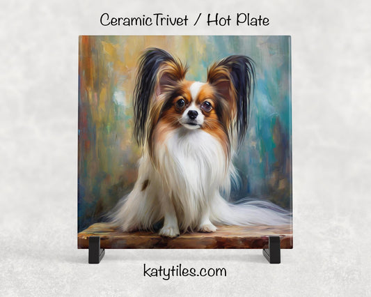 2 Designs! Papillon Ceramic Tile Trivet/Coaster – 6x6 Handmade Dog Decor, Gift for Papillon Lovers, Made in USA