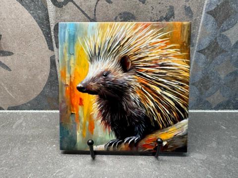 Porcupine Ceramic Tile Trivet/Coaster – 6x6 Handmade Wildlife Kitchen Decor, Woodland Gift, Made in USA
