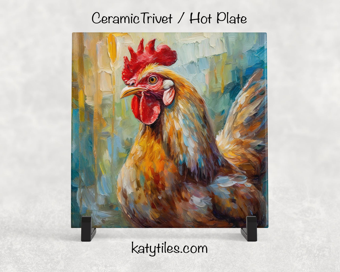 5 Designs! Chicken Ceramic Tile Trivet/Coaster – 6x6 Handmade Farmhouse Kitchen Decor White & Brown Chickens, Made in USA