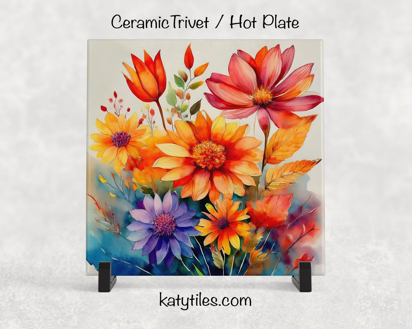 8 Designs! Autumn Fall Flowers Ceramic Tile Trivet/Coaster – 6x6 Handmade Seasonal Kitchen Decor, Thanksgiving Hostess Gift, Made in USA