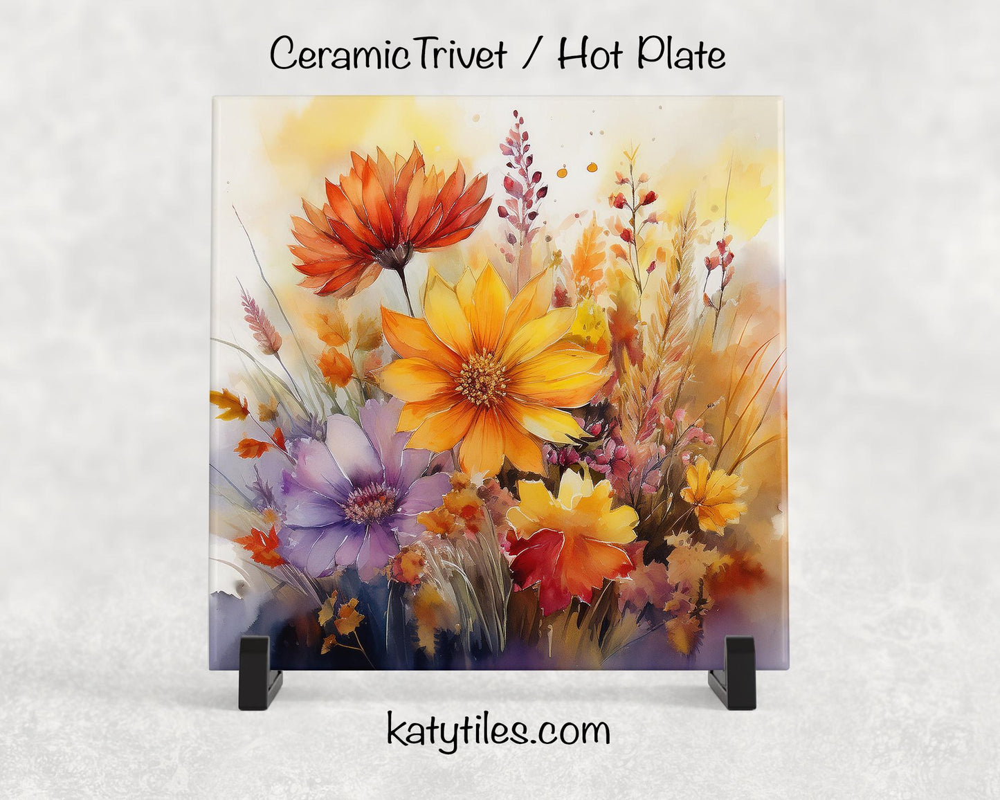 8 Designs! Autumn Fall Flowers Ceramic Tile Trivet/Coaster – 6x6 Handmade Seasonal Kitchen Decor, Thanksgiving Hostess Gift, Made in USA