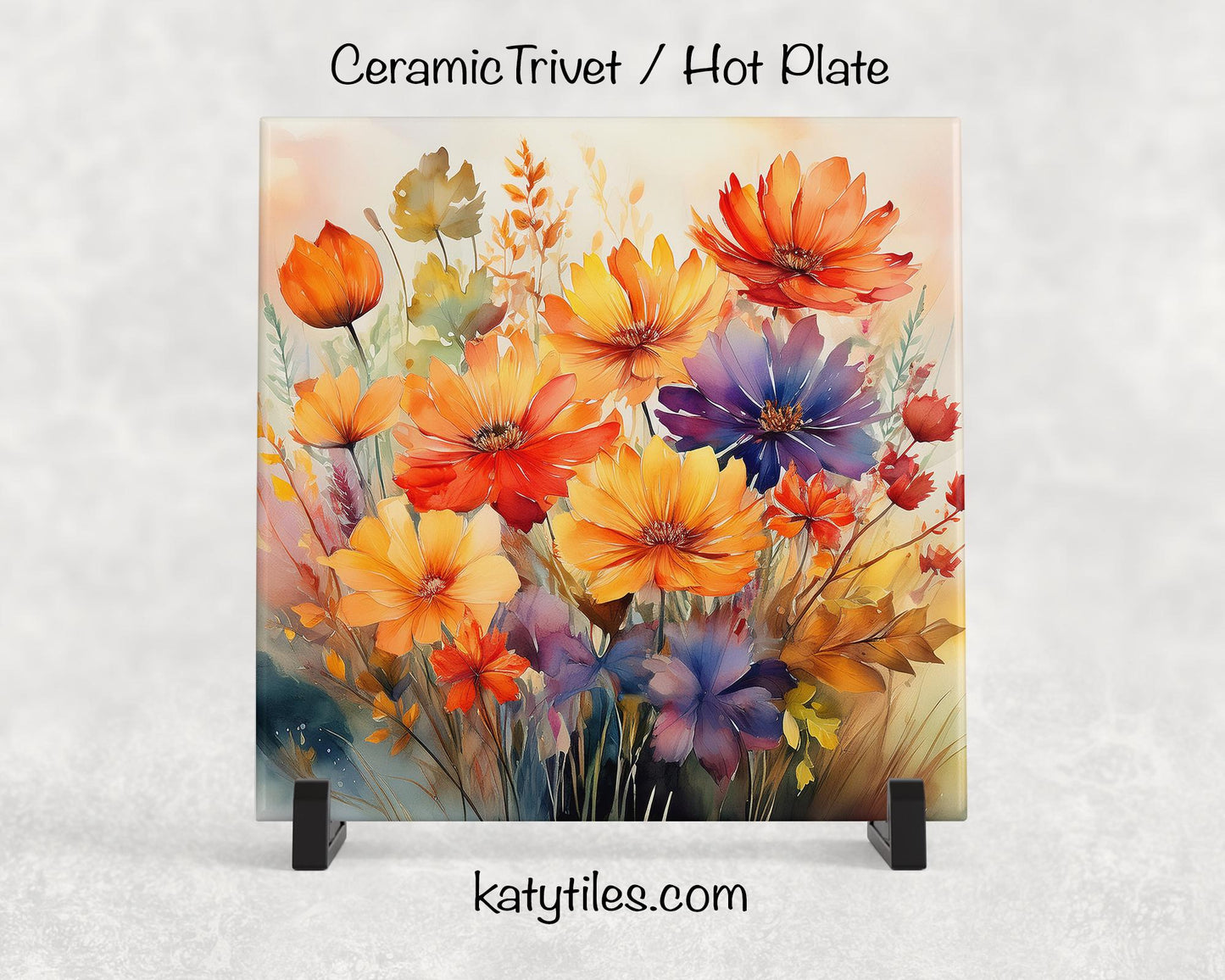 8 Designs! Autumn Fall Flowers Ceramic Tile Trivet/Coaster – 6x6 Handmade Seasonal Kitchen Decor, Thanksgiving Hostess Gift, Made in USA