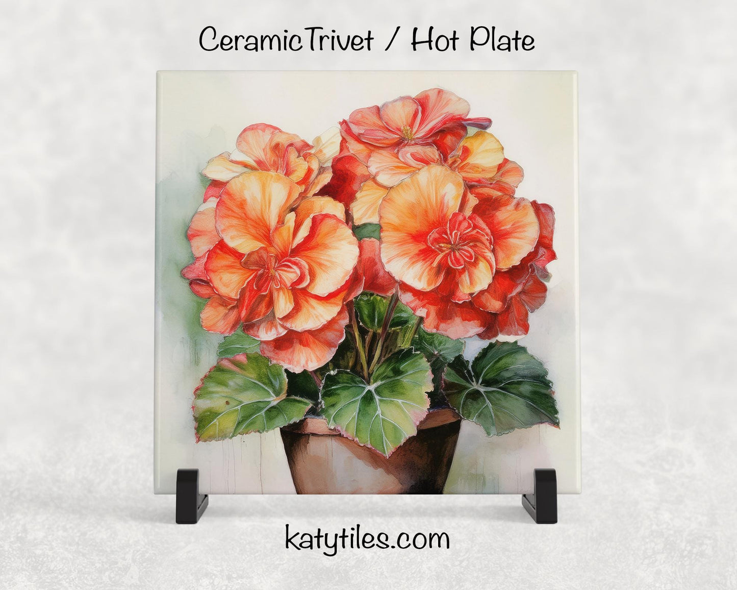 3 Designs! Begonia Flowers Ceramic Tile Trivet/Coaster – 6x6 Handmade Floral Kitchen Decor, Vibrant Botanical Gift, Made in USA