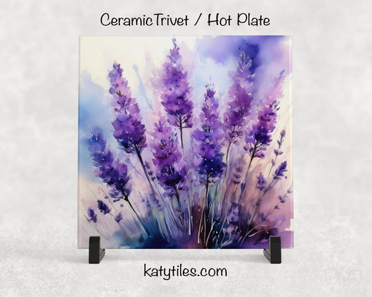 6 Designs! Lavender Flowers Ceramic Tile Trivet/Coaster – 6x6 Handmade Floral Kitchen Decor, Relaxing Botanical Gift, Made in USA