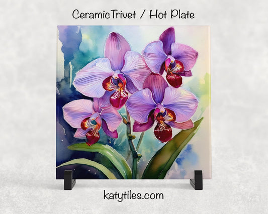 5 Designs! Moth Orchid (Phalaenopsis) Ceramic Tile Trivet/Coaster – 6x6 Handmade Floral Kitchen Decor, Botanical Gift, Made in USA