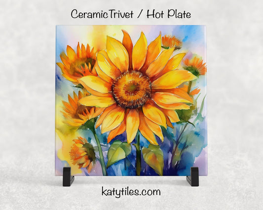 5 Designs! Sunflowers Ceramic Tile Trivet/Coaster – 6x6 Handmade Floral Kitchen Decor, Bright Botanical Gift, Made in USA