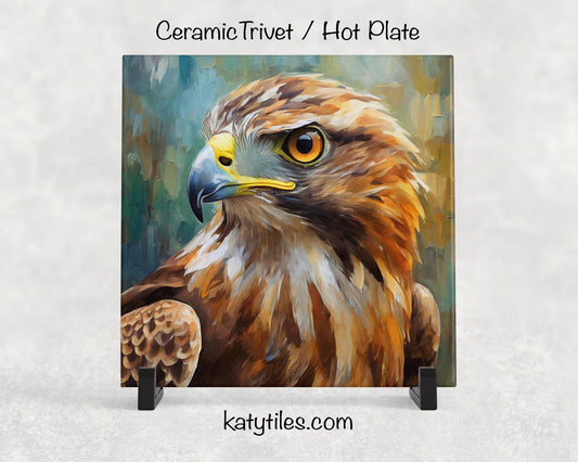 2 Designs! Ferruginous Hawk Ceramic Tile Trivet/Coaster – 6x6 Handmade Raptor Kitchen Decor, Bird Lover Gift, Made in USA