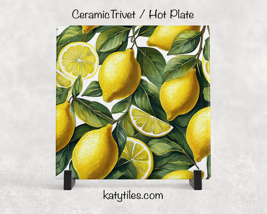 2 Designs! Lemons Ceramic Tile Trivet/Coaster – 6x6 Handmade Fruit Kitchen Decor, Fresh Citrus Gift, Made in USA