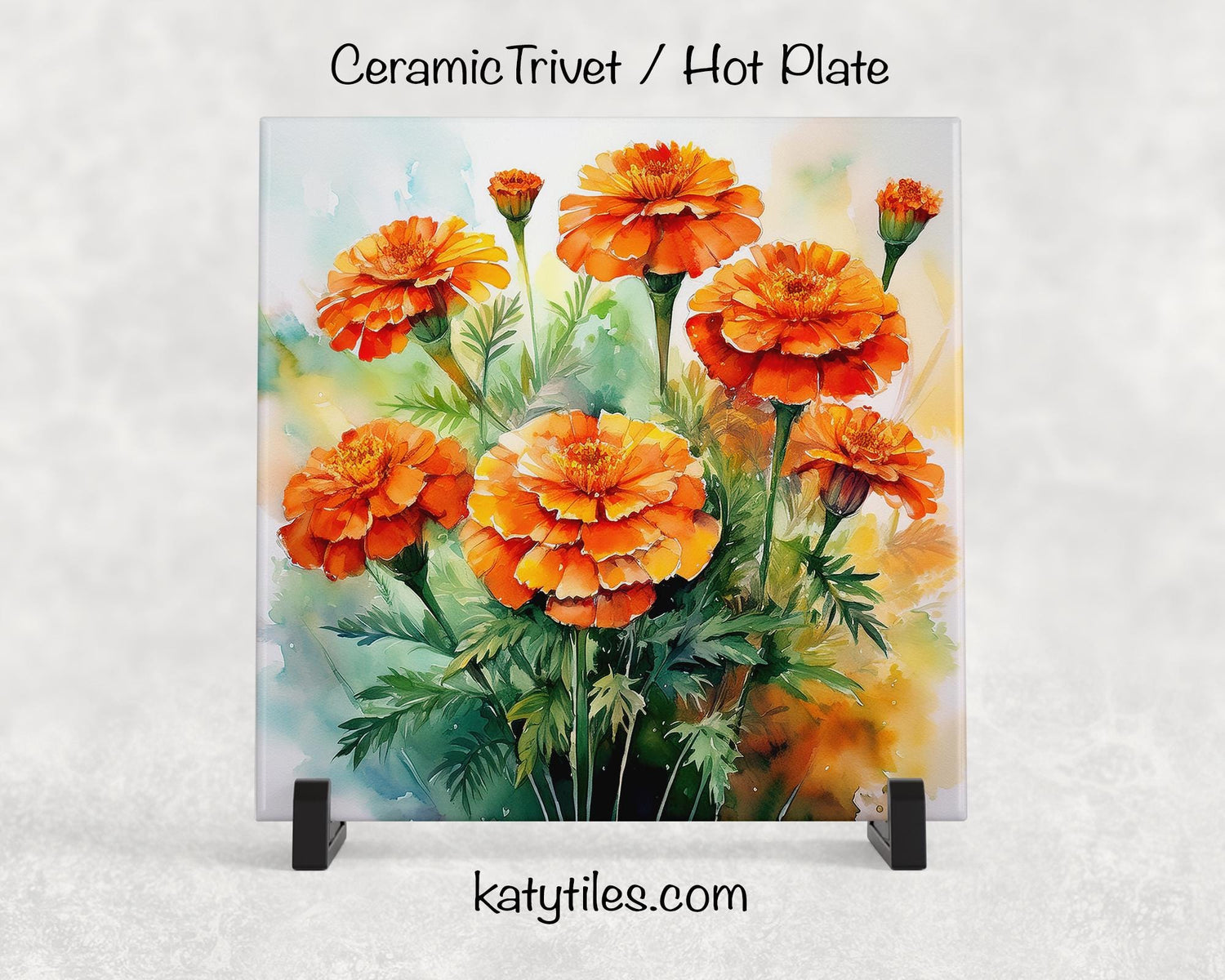 3 Designs! Marigolds Ceramic Tile Trivet/Coaster – 6x6 Handmade Floral Kitchen Decor, Vibrant Botanical Gift, Made in USA