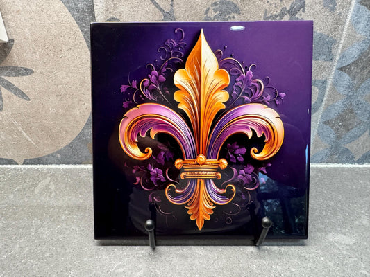 Fleur-de-Lis Ceramic Tile Trivet/Coaster – 6x6 Handmade New Orleans Kitchen Decor, Cajun Gift, Made in USA