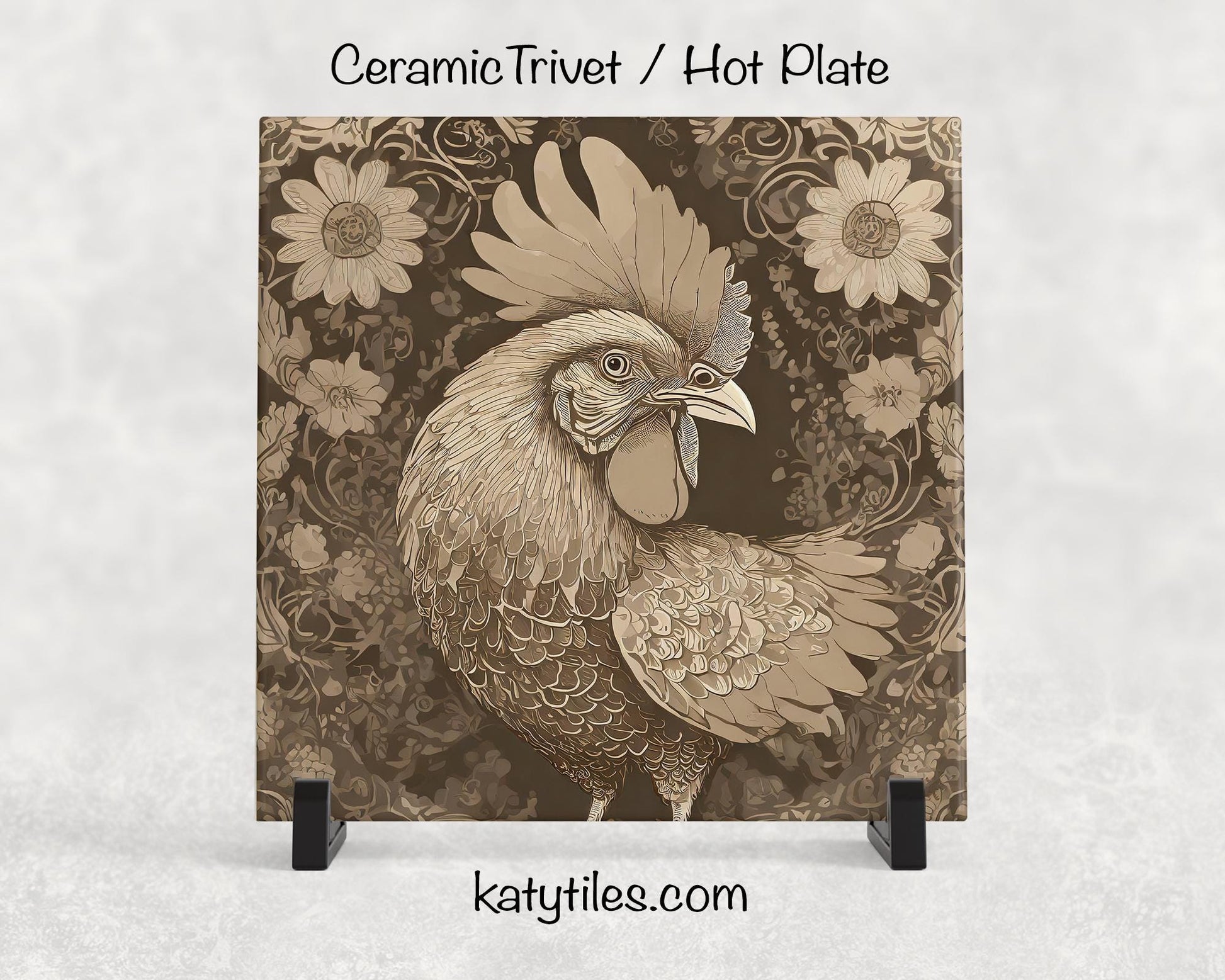 Antique Farmhouse Chicken Ceramic Tile Trivet/Coaster – 6x6 Handmade Rustic Kitchen Decor, Vintage Country Gift, Made in USA