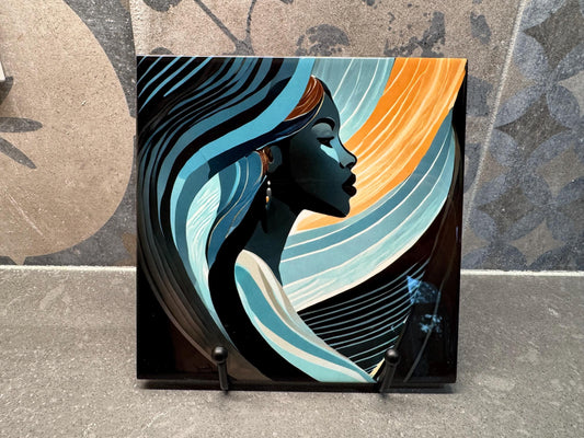 Fantasy Woman Ceramic Tile Trivet/Coaster – 6x6 Handmade Enchanted Kitchen Decor, Mythic Art Gift, Made in USA