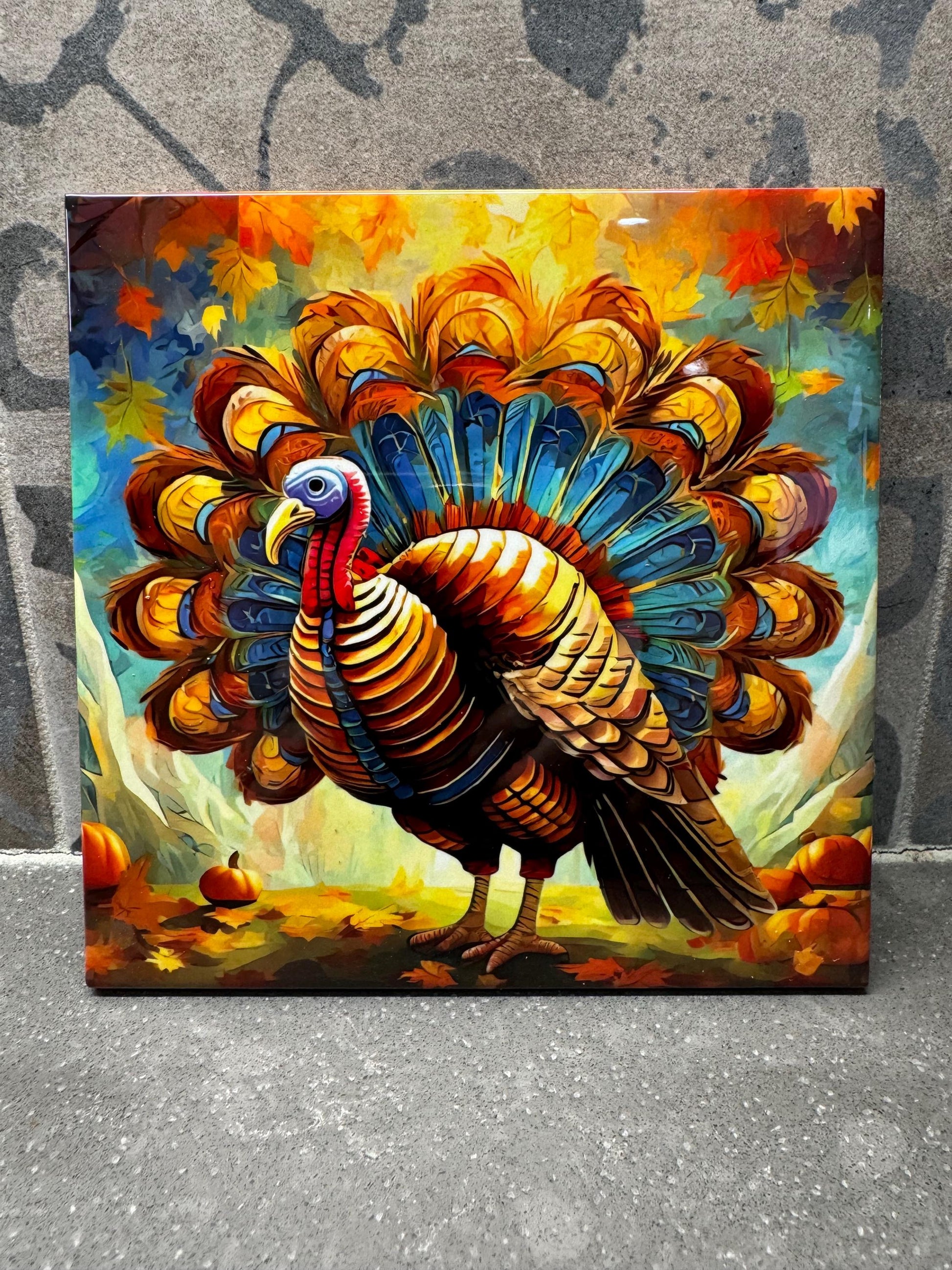 Thanksgiving Turkey Ceramic Tile Trivet/Coaster – 6x6 Handmade Fall/Autumn Kitchen Decor, Hostess Gift, Made in USA