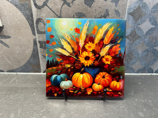 2 Designs! Pumpkin Fall Thanksgiving Ceramic Tile Trivet/Coaster – 6x6 Handmade Fall/Autumn Kitchen Decor, Hostess Gift, Made in USA