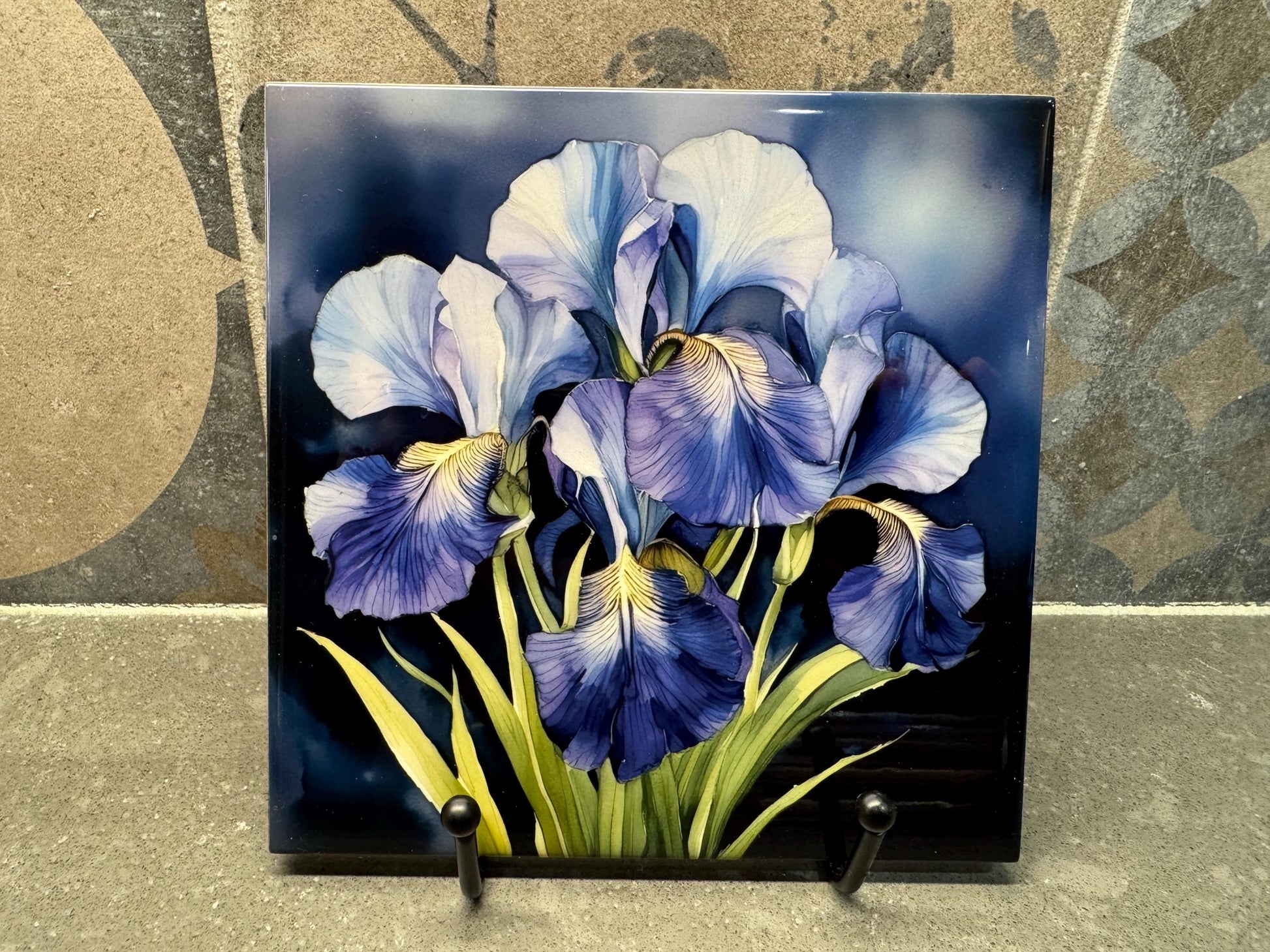 Iris Flowers Ceramic Tile Trivet/Coaster – 6x6 Handmade Floral Kitchen Decor, Elegant Botanical Gift, Made in USA