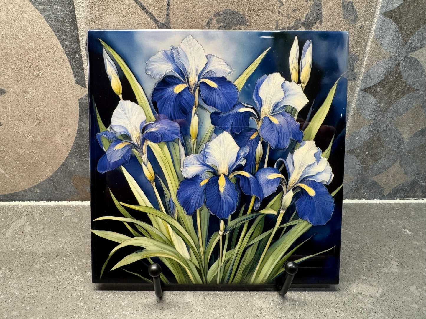 Iris Flowers Ceramic Tile Trivet/Coaster – 6x6 Handmade Floral Kitchen Decor, Elegant Botanical Gift, Made in USA