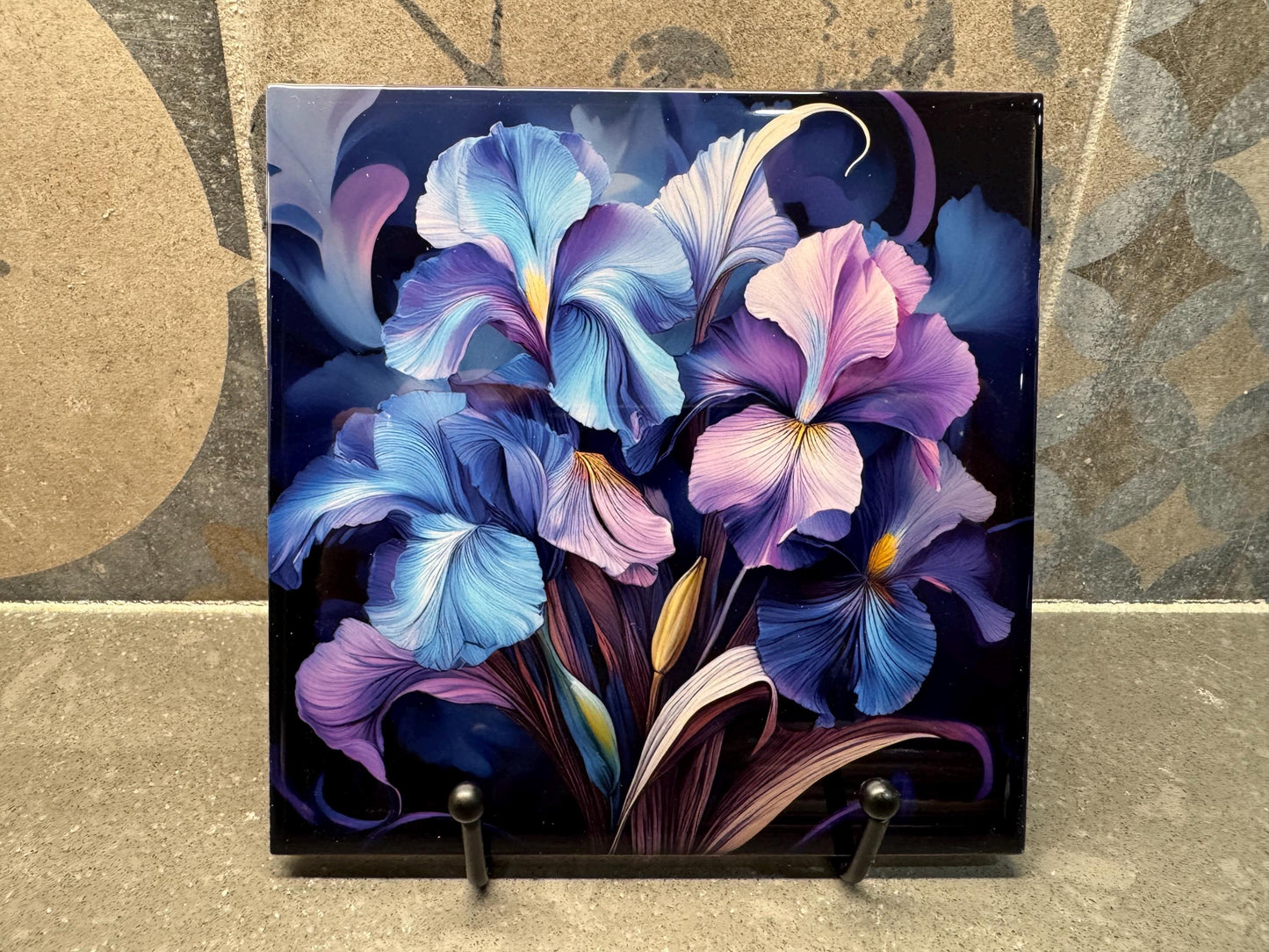 Iris Flowers Ceramic Tile Trivet/Coaster – 6x6 Handmade Floral Kitchen Decor, Elegant Botanical Gift, Made in USA