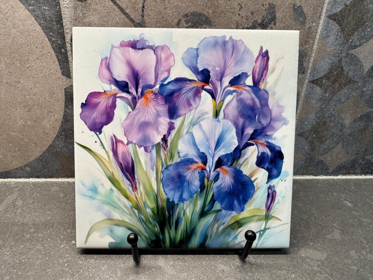 Iris Flowers Ceramic Tile Trivet/Coaster – 6x6 Handmade Floral Kitchen Decor, Elegant Botanical Gift, Made in USA