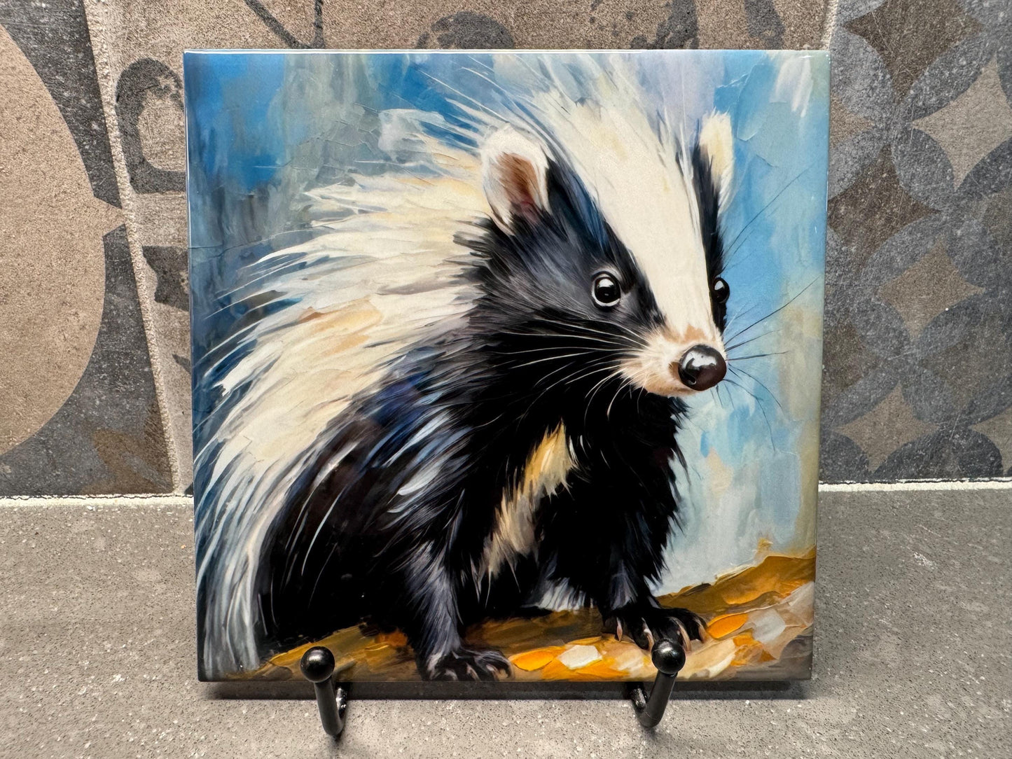 Skunk Ceramic Tile Trivet/Coaster – 6x6 Handmade Woodland Kitchen Decor, Cute Animal Gift, Made in USA