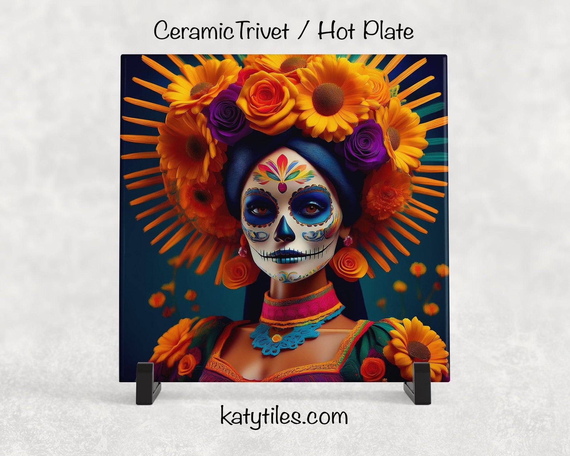2 Designs! Day of the Dead La Catrina Ceramic Tile Trivet/Coaster – 6x6 Handmade Día de los Muertos Kitchen Decor, Made in USA