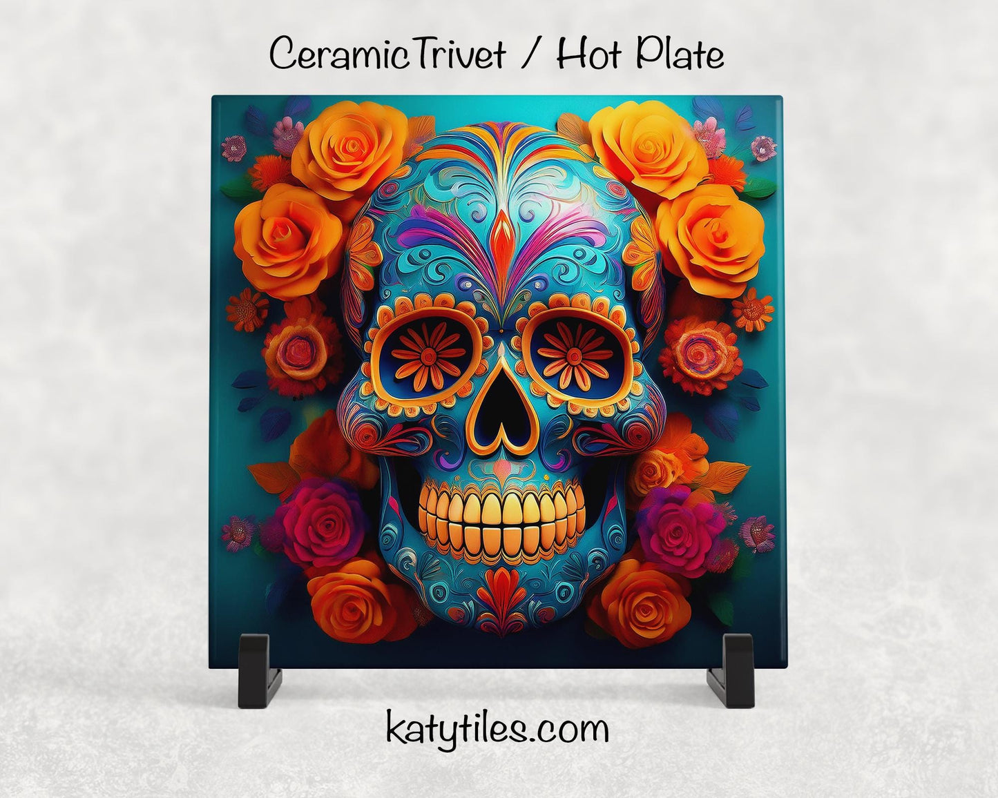 4 Designs! Day of the Dead Sugar Skull Trivet for Hot Dishes, Hot Plate Coaster Tile Art, Custom Pot Holder, Día de Muertos Decor