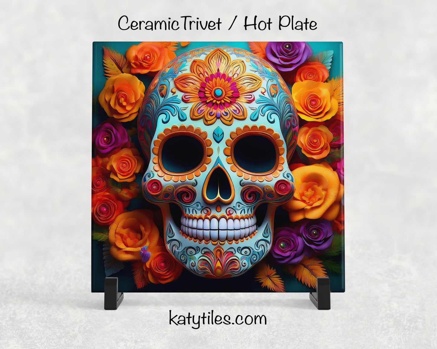 4 Designs! Day of the Dead Sugar Skull Trivet for Hot Dishes, Hot Plate Coaster Tile Art, Custom Pot Holder, Día de Muertos Decor