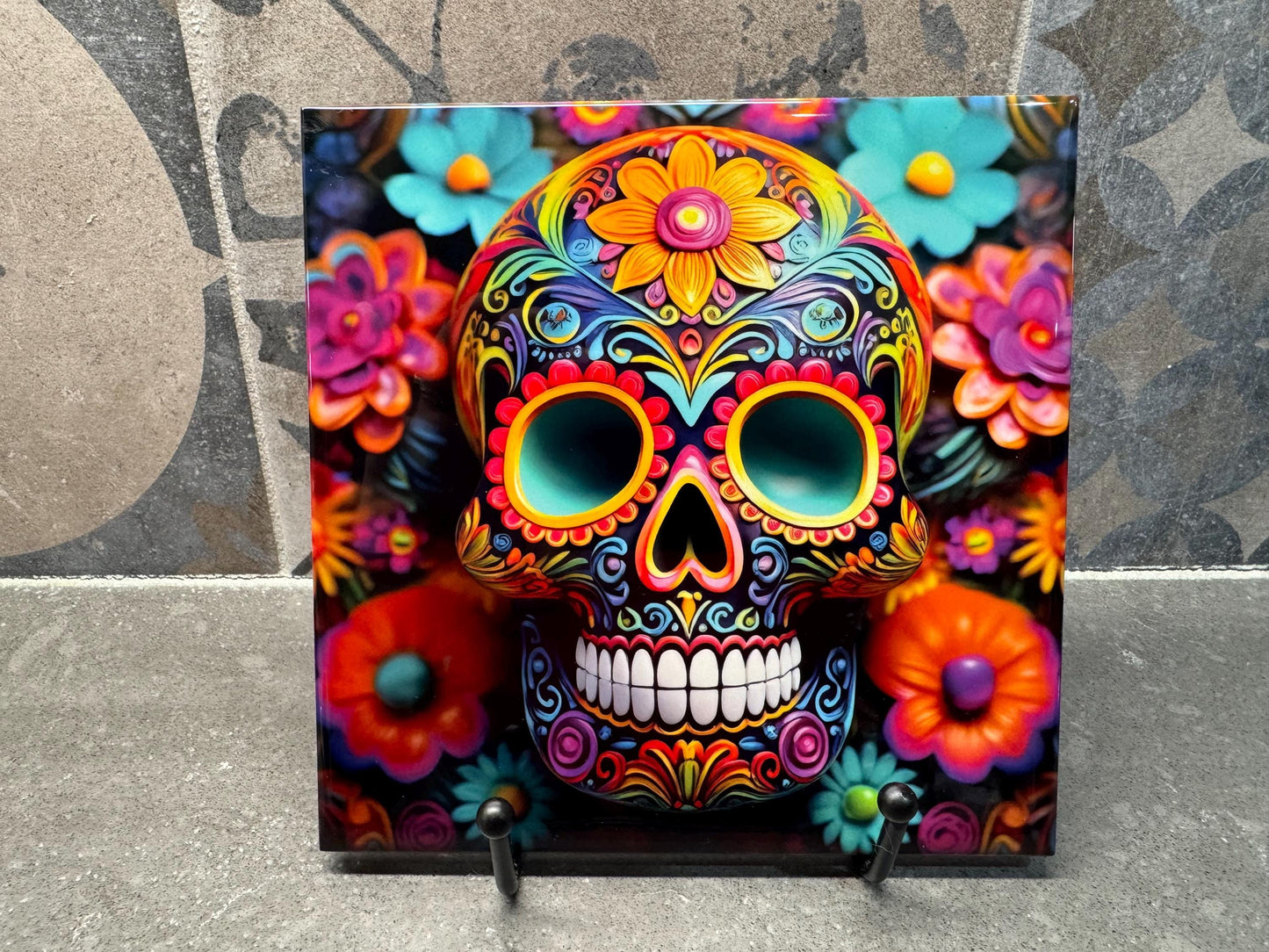 4 Designs! Day of the Dead Sugar Skull Trivet for Hot Dishes, Hot Plate Coaster Tile Art, Custom Pot Holder, Día de Muertos Decor