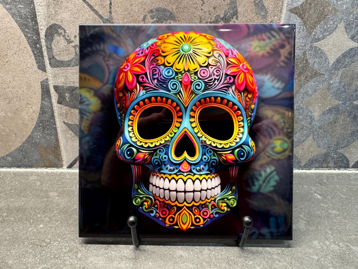 4 Designs! Day of the Dead Sugar Skull Trivet for Hot Dishes, Hot Plate Coaster Tile Art, Custom Pot Holder, Día de Muertos Decor