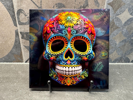 4 Designs! Day of the Dead Sugar Skull Trivet for Hot Dishes, Hot Plate Coaster Tile Art, Custom Pot Holder, Día de Muertos Decor