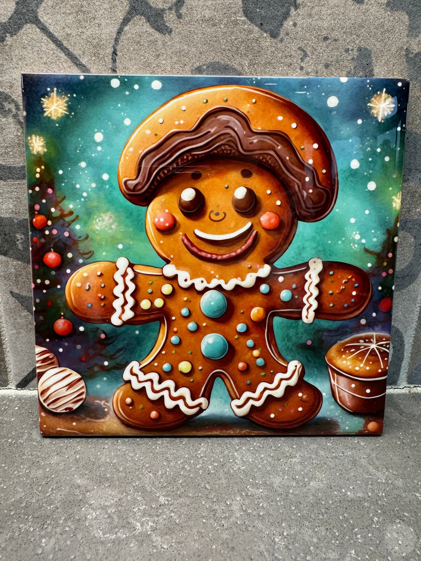 Gingerbread Man Trivet. Christmas Trivet. Hot Plate. 6"x6" Trivet. Christmas Coaster. Christmas Decor. Kitchen Decor.