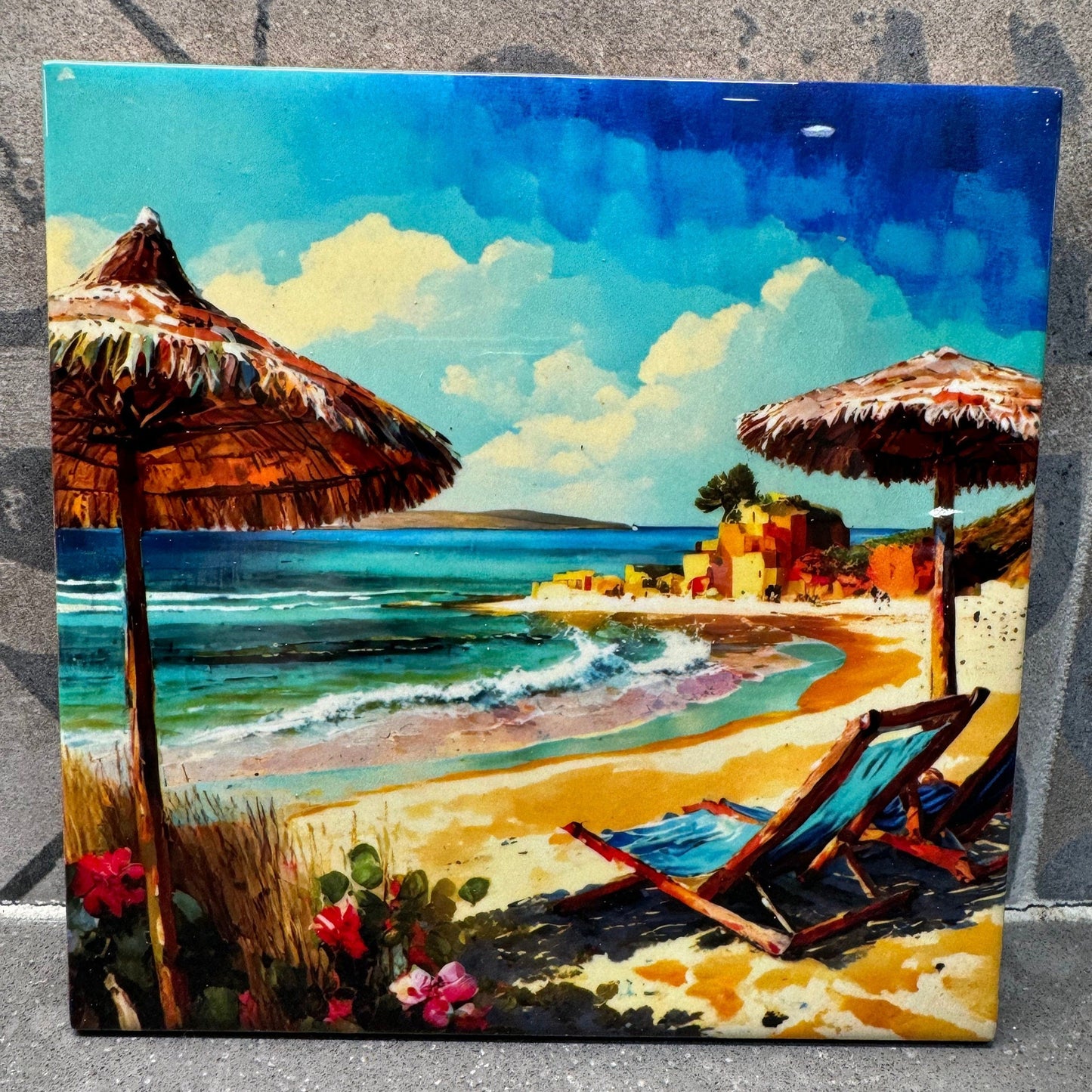 Beach Trivet. Tropical Trivet. Hot Plate. 6"x6" Trivet. Beach Coaster. Beach Decor. Topical Decor. Beach Decorations. Beach Theme.