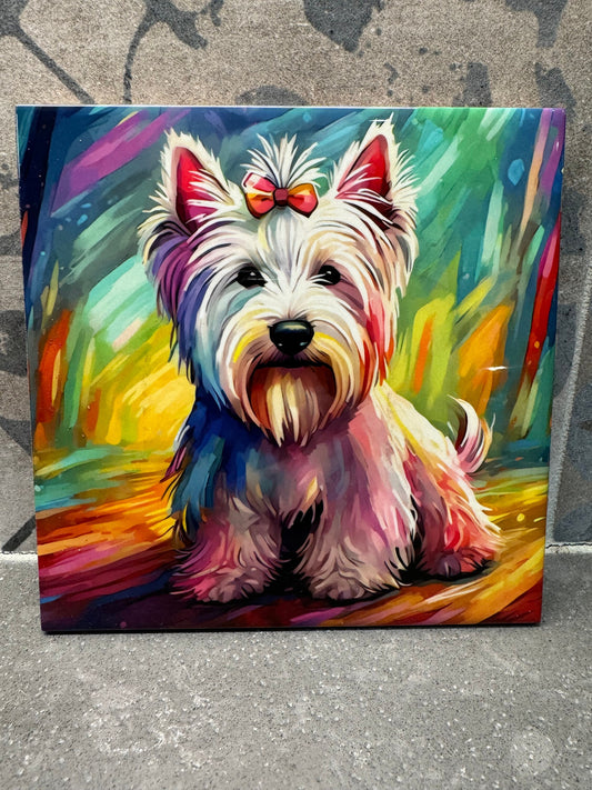 West Highland Terrier Trivet. Hot Plate. 6"x6" Trivet. West Highland Terrier Coaster. Westie Decor. Westie Art. White Westie.