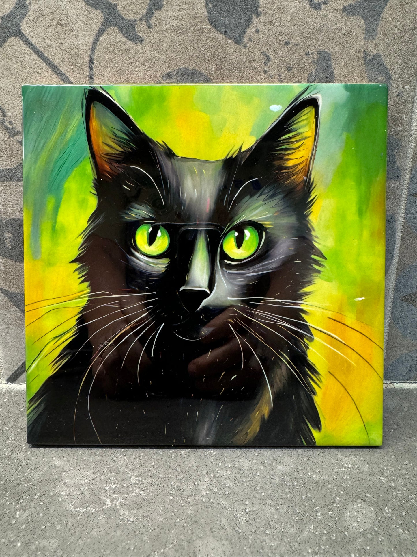 Black Cat Trivet. Hot Plate. 6"x6" Trivet. Black Cat Coaster. Black Cat Decor. Cat Decor. Black Cat Art. Black Cat Picture.